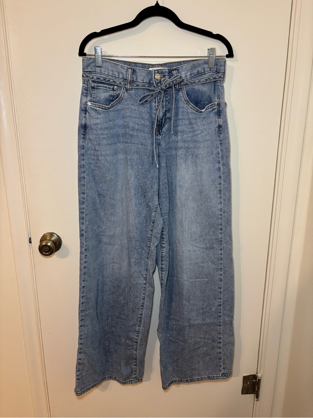 Oat New York Light Blue Wide-Leg Jeans with Drawstring